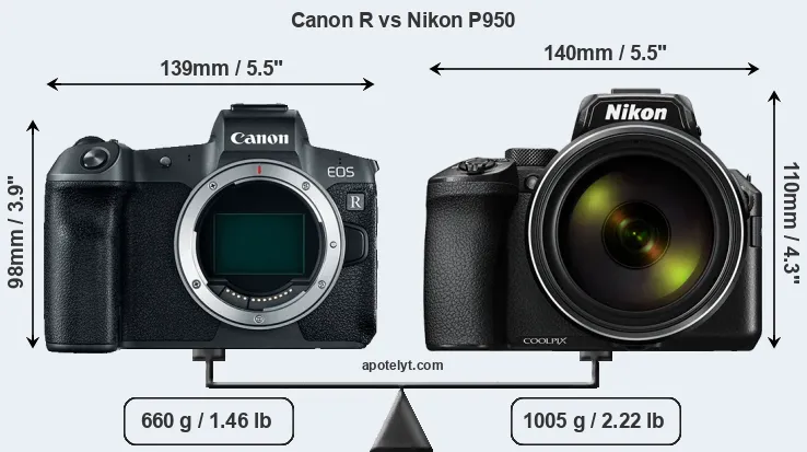 Size Canon R vs Nikon P950