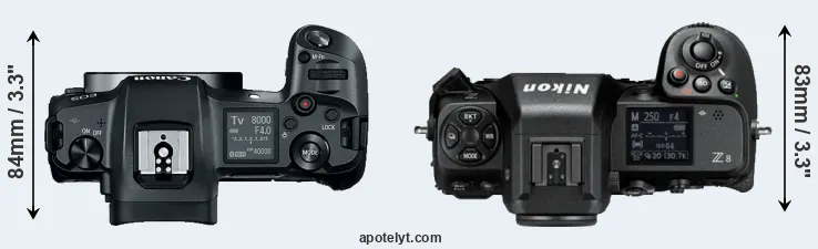 Compare Canon R versus Z8 top
