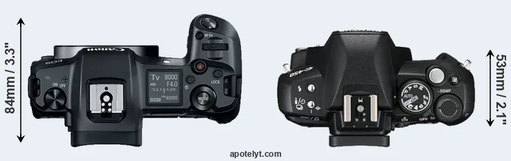 Compare Canon R versus E-450 top