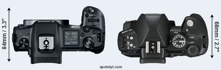 Compare Canon R versus E-520 top