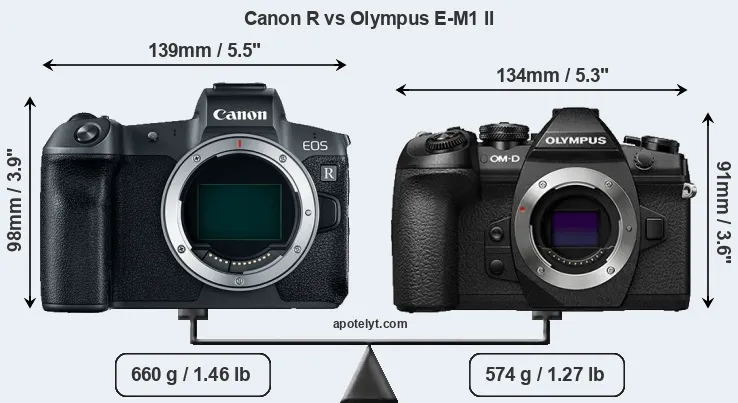 Size Canon R vs Olympus E-M1 II