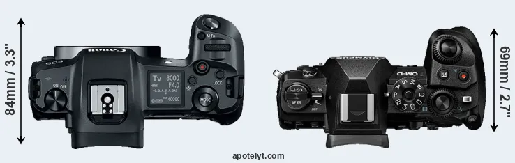 Compare Canon R versus E-M1 III top