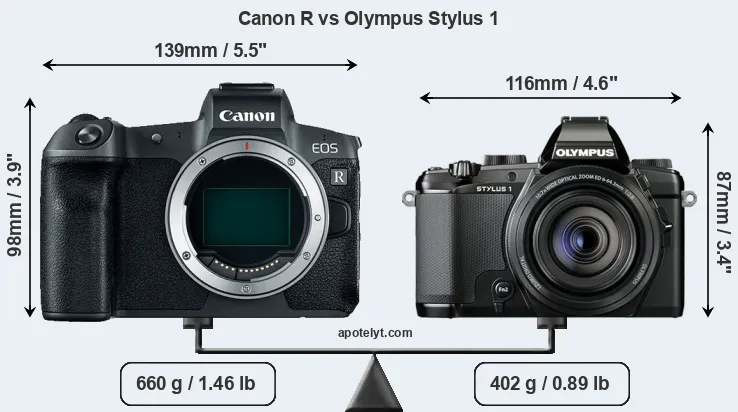 Size Canon R vs Olympus Stylus 1