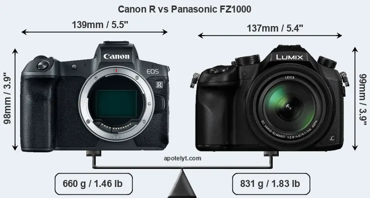 Size Canon R vs Panasonic FZ1000
