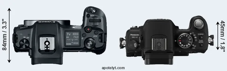 Compare Canon R versus G1 top