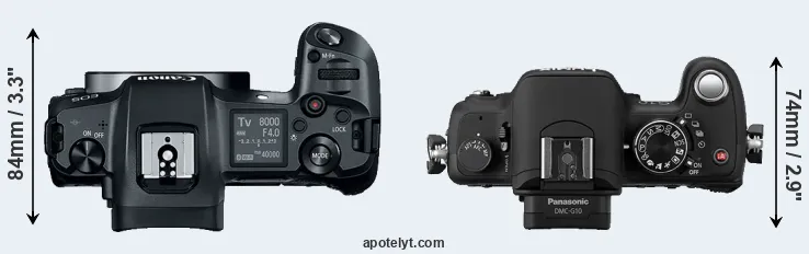 Compare Canon R versus G10 top