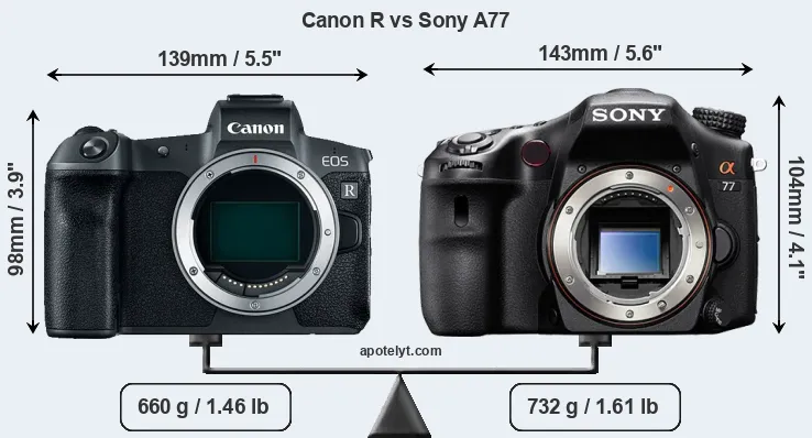 Size Canon R vs Sony A77