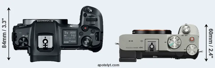 Compare Canon R versus A7C top