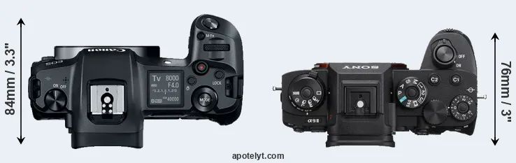 Compare Canon R versus A9 II top