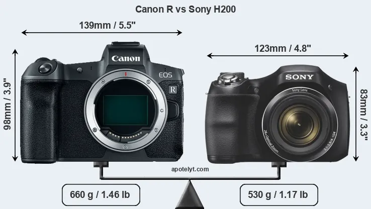 Size Canon R vs Sony H200