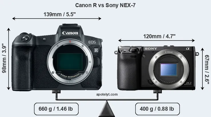 Size Canon R vs Sony NEX-7