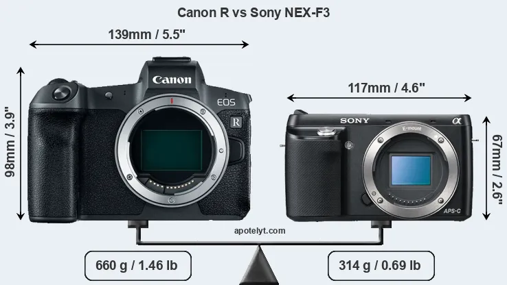 Size Canon R vs Sony NEX-F3
