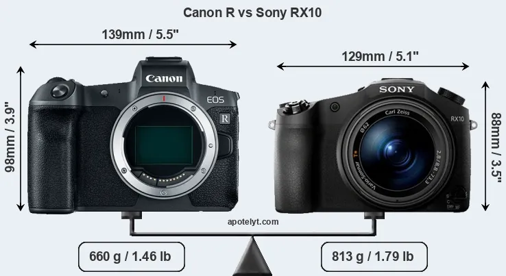 Size Canon R vs Sony RX10