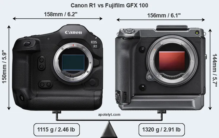 Size Canon R1 vs Fujifilm GFX 100