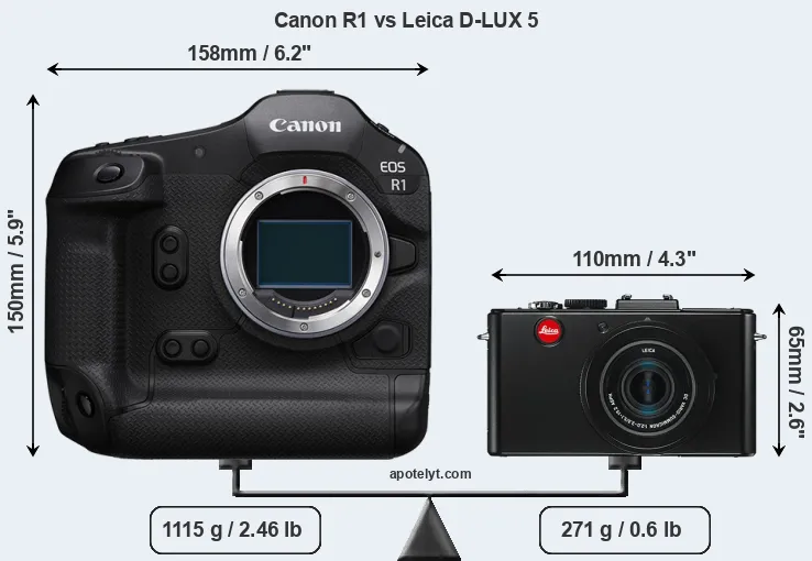 Size Canon R1 vs Leica D-LUX 5