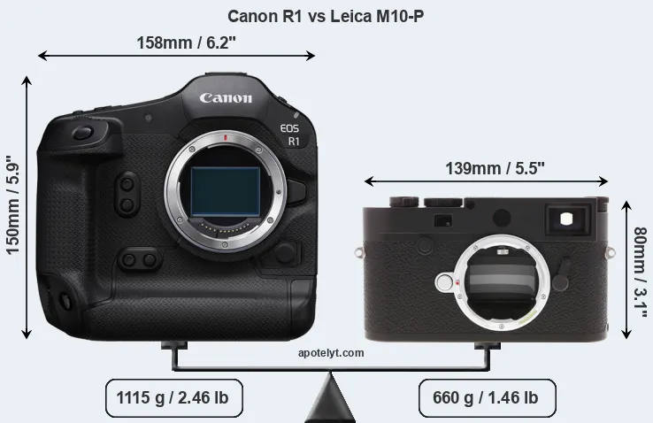 Size Canon R1 vs Leica M10-P