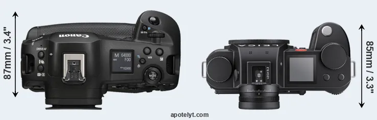 Compare R1 versus Leica SL3 top