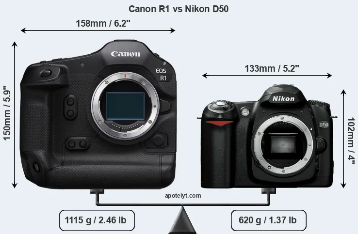 Size Canon R1 vs Nikon D50