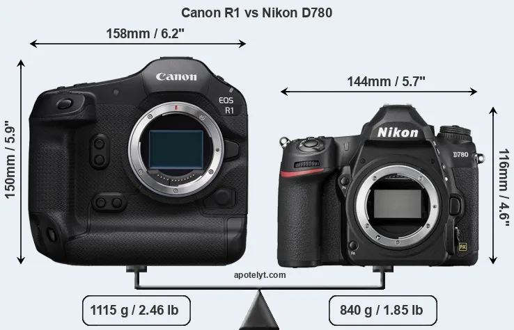 Size Canon R1 vs Nikon D780