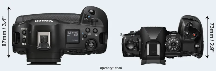 Compare R1 versus OM-1 top