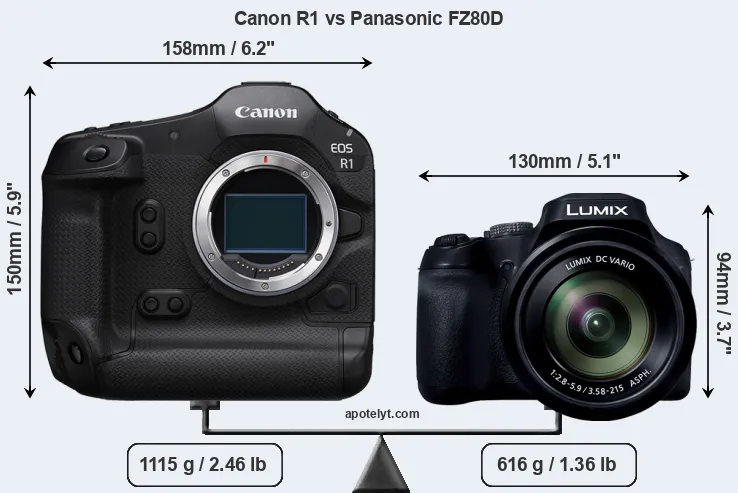 Size Canon R1 vs Panasonic FZ80D