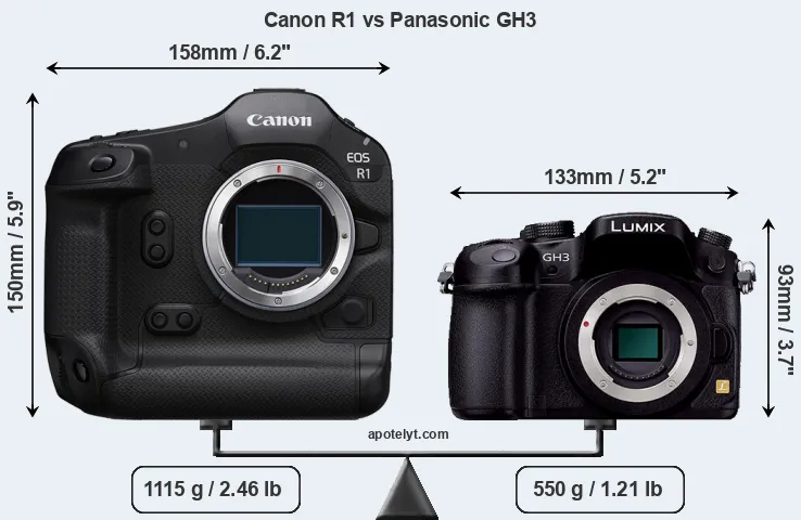 Size Canon R1 vs Panasonic GH3