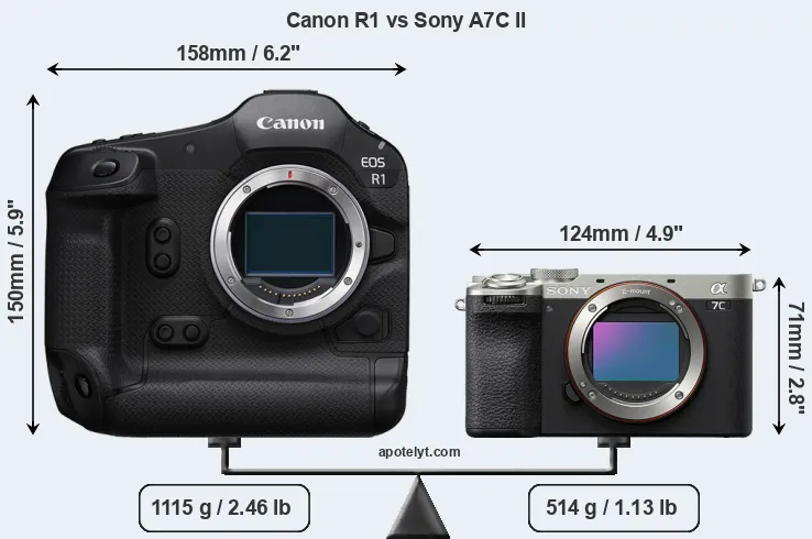 Size Canon R1 vs Sony A7C II