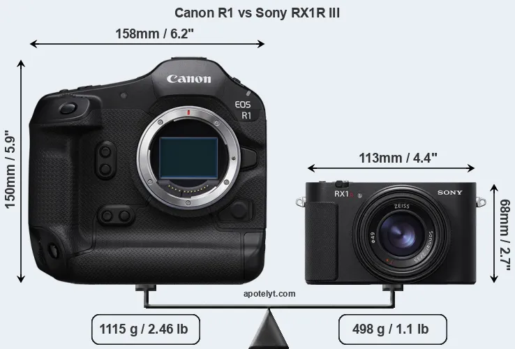 Size Canon R1 vs Sony RX1R III
