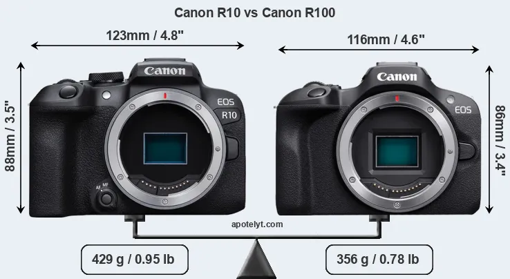Size Canon R10 vs Canon R100