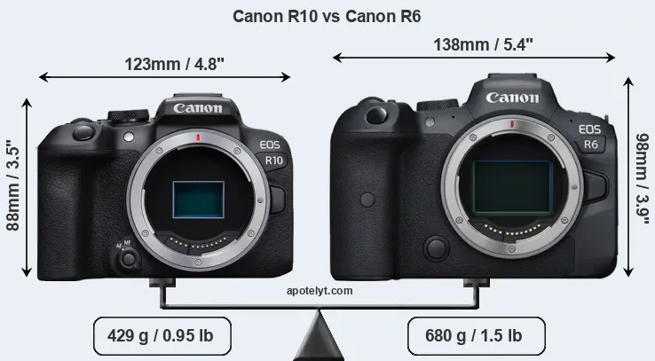 Size Canon R10 vs Canon R6