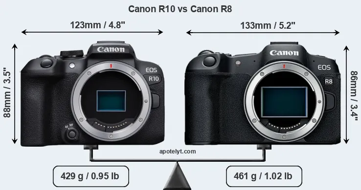 Size Canon R10 vs Canon R8