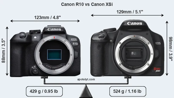Size Canon R10 vs Canon XSi