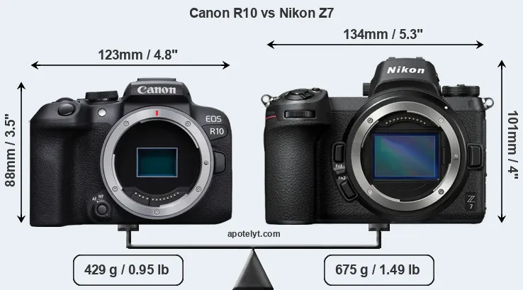 Size Canon R10 vs Nikon Z7