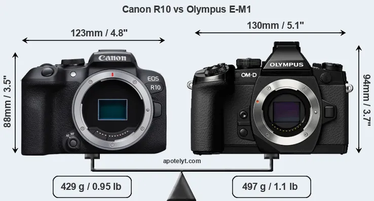 Size Canon R10 vs Olympus E-M1