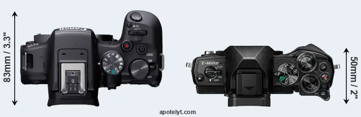 Compare R10 versus E-M10 III top