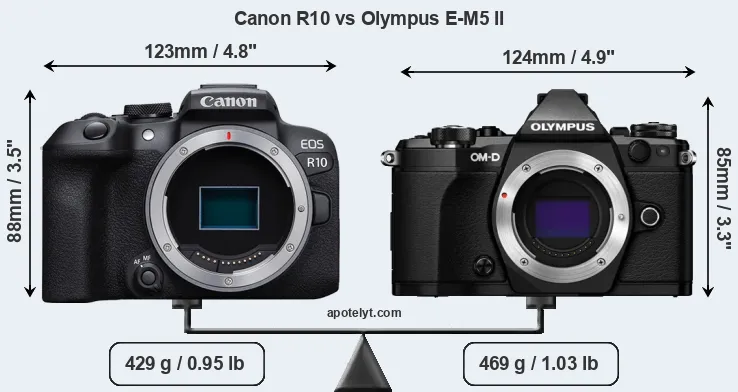 Size Canon R10 vs Olympus E-M5 II
