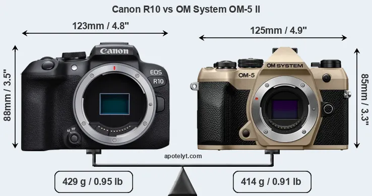 Size Canon R10 vs OM System OM-5 II