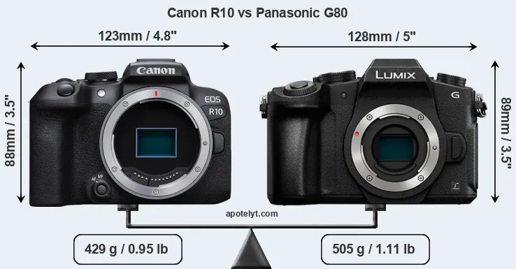 Size Canon R10 vs Panasonic G80