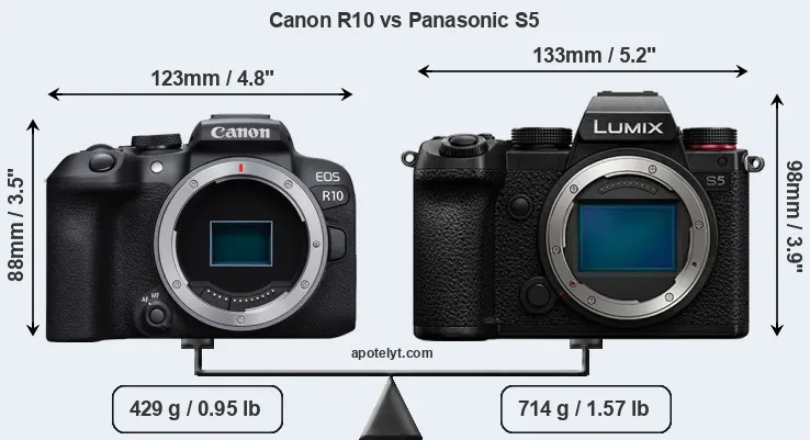 Size Canon R10 vs Panasonic S5