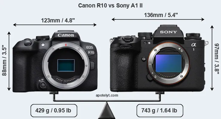 Size Canon R10 vs Sony A1 II
