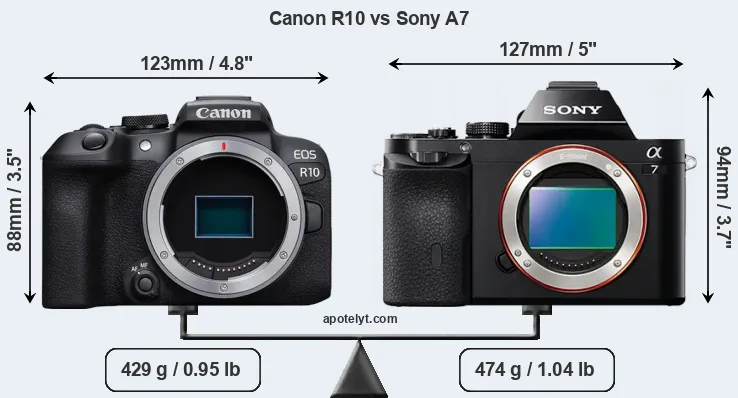 Size Canon R10 vs Sony A7
