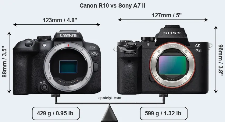 Size Canon R10 vs Sony A7 II
