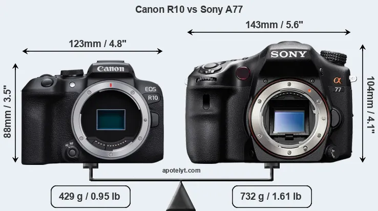 Size Canon R10 vs Sony A77