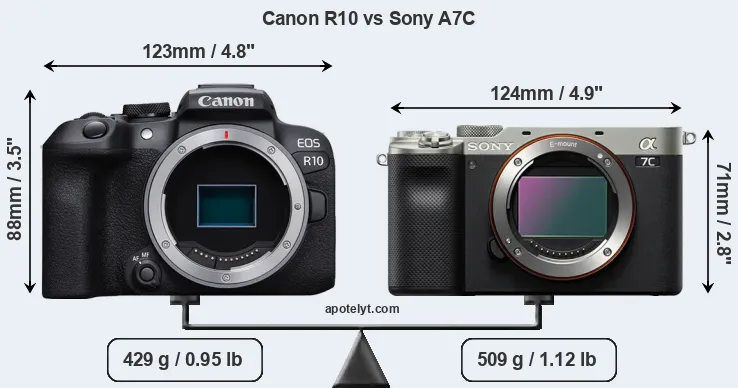 Size Canon R10 vs Sony A7C