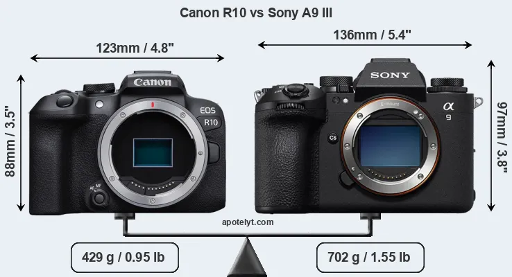 Size Canon R10 vs Sony A9 III