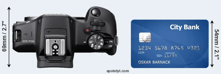 R100 versus credit card top view