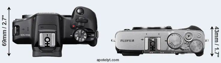 Compare R100 versus X-E3 top