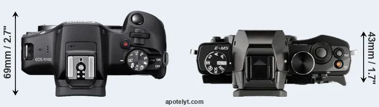 Compare R100 versus E-M5 top