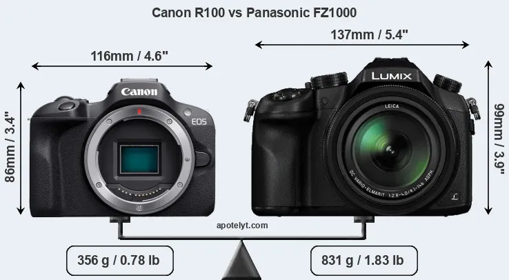 Size Canon R100 vs Panasonic FZ1000