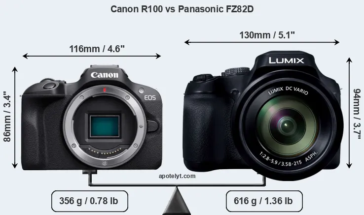 Size Canon R100 vs Panasonic FZ82D